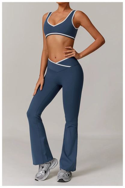 Women Gym Clothes Yoga Suits High Waist Two Piece Set Gym Leggings Yoga Sportswear Fitness Vest Crop Top Tracksuits Sports Bra